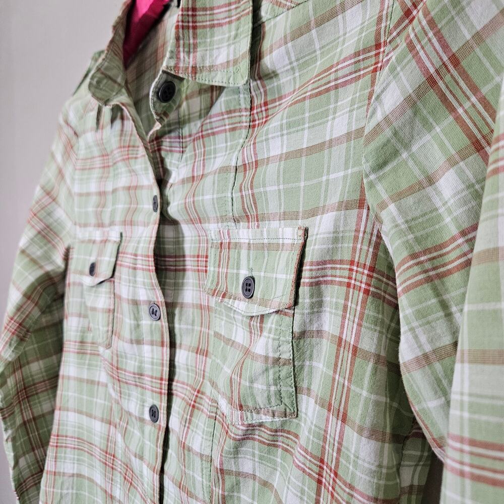 Wishful Park Green Plaid Roll-Tab Sleeve ButtonDown Shirt Jnrs M Y2K IndieSleaze